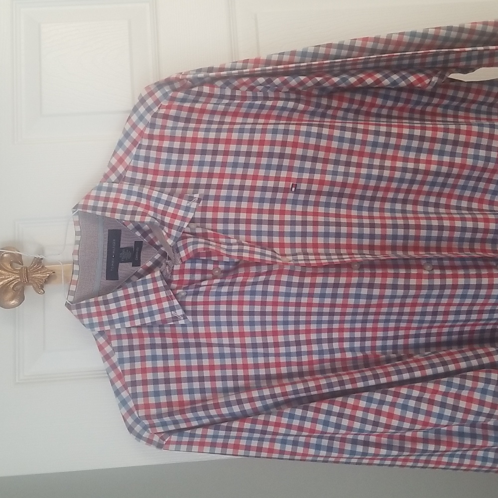 Tommy Hilfiger  custom fit xxl mens red white and blue check casual  shirt.